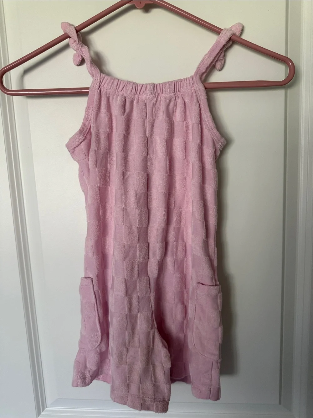 Old Navy Pink Textured Girls' Romper with Tie Straps